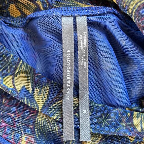 Anthropologie Sheer Mock Neck Top Blue Paisley Artsy Lightweight Size Medium - Picture 8 of 11